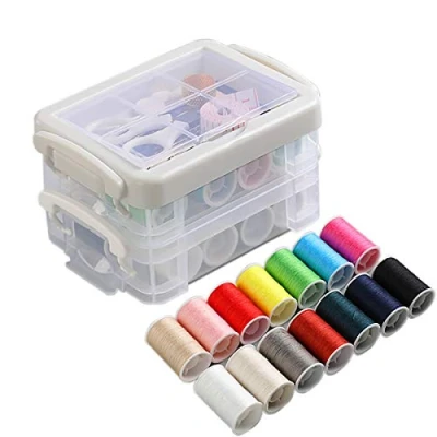 Immagine di Kit da cucito con scatola di plastica,YMWALK portatile accessori ago e filo, include 16 colori aghi, scatola, forbice, metro a nastro, ditale