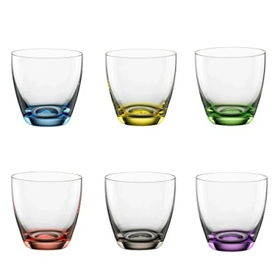 Immagine di Bohemia Cristal 093 006 165 Set di 6 bicchieri Viva Colori, circa 300 ml, in vetro cristallo con fondo colorato blu, giallo, verde, rosso, grigio fumo, viola