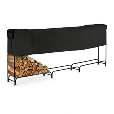 Immagine di Relaxdays Porta Legna da Camino con Telo, Portalegna Ardere in Metallo. HxLxP: 122x370x38,5 cm, Grande, Esterni, Nero, 1 pz