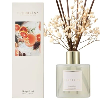 Immagine di COCORRÍNA Diffusore Profumo Ambiente 200ml profumato di Pompelmo con Bastoncini Olio Essenziale fragranza per la casa Decorazione della mensola del Bagno