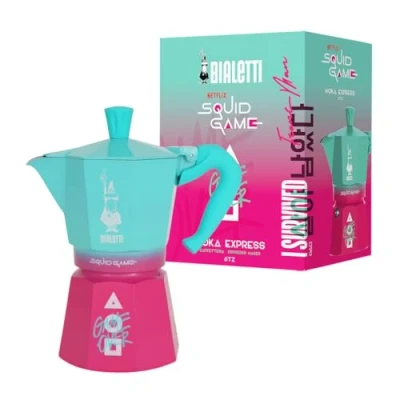 Immagine di Bialetti Moka Express Squid Game© 6 Tazze, Manico Antiscottatura, Non Adatto all&#039;Induzione, 270ml, Alluminio