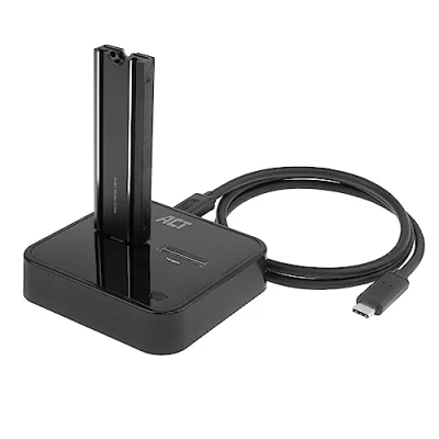 Immagine di ACT M.2 NVMe/PCIe Dual SSD Docking Station, clonazione offline e backup dei dati, USB C 3.2 Gen2 Cavo 10 Gbps, per M Key B+M Key, Heatsink, senza montaggio AC1502