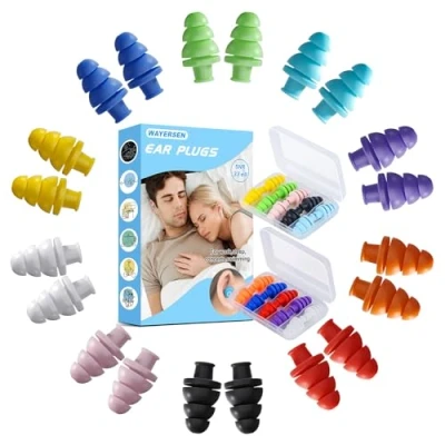 Immagine di 10 paia di tappi per le orecchie in silicone dormire, riutilizzabili, concerti, russare, viaggi, lavoro, colori, 33 dB SNR