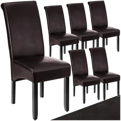 Immagine di TecTake® Set 6 Sedie Sala da Pranzo Ergonomiche, Moderne con Gambe in Legno Massiccio, Comode per Ideali Soggiorno e Cucina, Design Elegante Marrone