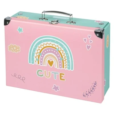 Immagine di Baagl Valigia per bambini giocattoli e forniture scolastiche, valigetta di cartone, giocattolo, pieghevole, custodia pieghevole con manico in metallo, arcobaleno, Colorato