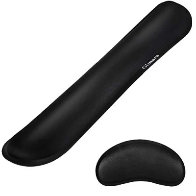 Immagine di Gimars Cuscini Poggiapolsi Per Mouse e Tastiera Sollievo dal dolore/Mouse pad Antiscivolo Durevole Comodo/Lycra Tessuto Memory Foam Design Ergonomico Nero