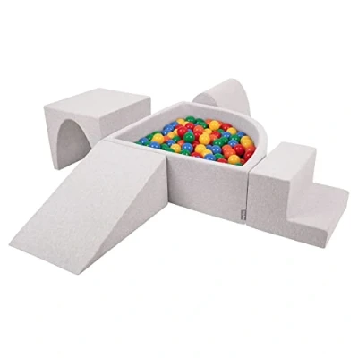Immagine di KiddyMoon Area di Gioco in Schiuma con Quarto Angolare Piscina Palline (200 Palline) per Bambini, Grigioch:Giallo/Verde/Blu/Rosso/Arancio