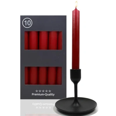 Immagine di Candelo Set di 10 candele da tavola, colore rosso carminio, 18,5 cm, durata 7,5 ore, a punta per candelabri e lampadari