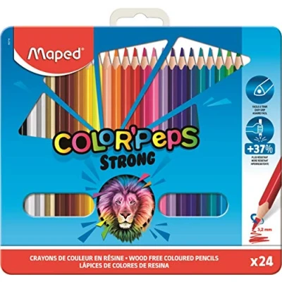 Immagine di Maped matite colorate resistenti Color Peps, 24 per colorare ultra ed ergonomiche, scatola di metallo da in resina