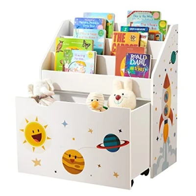 Immagine di SONGMICS Scaffale per Giocattoli, Libreria Bambini a 3 Scomparti, Contenitore Portagiochi Estraibile con Ruote, Multiuso, Cameretta e Stanza dei Giochi, Bianco GKR41WT