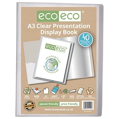 Immagine di eco Eco101 Raccoglitore per presentazioni, formato A3, 50% riciclato, 40 tasche, trasparente, con buste in plastica