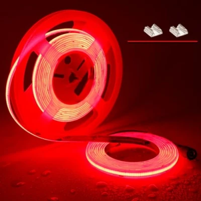 Immagine di TOPAI Striscia LED COB Rosso 5 Metri Impermeabile, Strip 24V Esterno, Autoadesivo, Tagliabile, 480LEDs/M, Larghezza 8mm, Per Camera da Letto, Bagno, Cucina