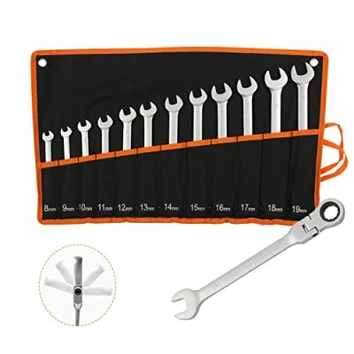 Immagine di Todeco Set chiavi combinate a 12 pezzi, cricchetto 8 19 mm, Attrezzi da lavoro Metriche, con borsa trasporto