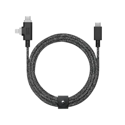 Immagine di Native Union Belt Cable Duo Pro 240W Cavo di ricarica universale ultra resistente intrecciato da 8 piedi Connettori 2 in 1 certificati MFi per dispositivi Lightning e Type C (Cosmos)