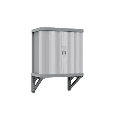 Immagine di Terry, Rolling Space Wall Cab, Armadio da Muro con Due Antine Scorrevoli, Esterno e Interno, 2 Ripiani Interni Modulabili, Grigio, in Plastica Riciclata, Dimensioni: 59x36x59 cm