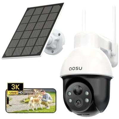 Immagine di AOSU 3K Telecamera WiFi Esterno Senza Fili, Panorama a 360, 5MP Batteria di Sicurezza con Pannello Solare, Rilevamento PIR Persone e Veicoli, Visione Notturna Colori, 2 Vie Audio
