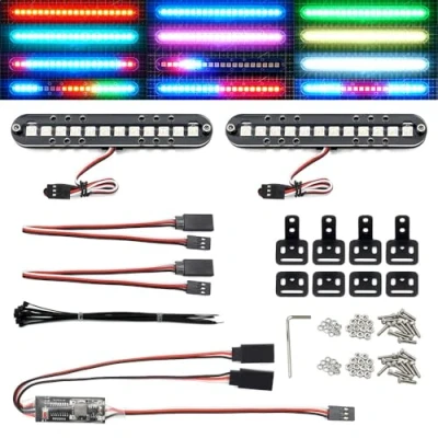 Immagine di Barra luminosa a LED RC Lampada da tetto Faro Kit fanale posteriore Luce paraurti compatibile con Traxxas Auto Camion Cingolato Tamiya Losi HPI Rustler Luci assiali della polizia (100 mm 2 barre)