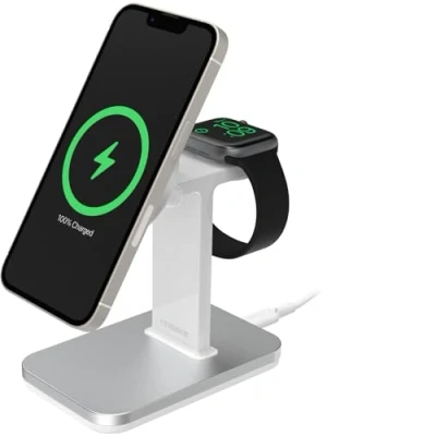 Immagine di OtterBox Supporto di ricarica 2 in 1 per MagSafe, stazione iPhone e Apple Watch design elegante leggero, allineamento fissaggio perfetto con Grigio
