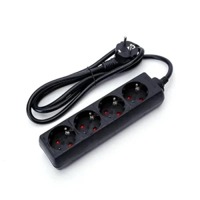 Immagine di Multipresa nera a 4 prese schuko senza interruttore, 1,5 m H05VV F 3G1,5 m㎡, base