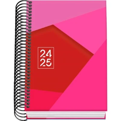 Immagine di Dohe Agenda scolastica 2024 2025 Giorno per pagina, formato A6 (12 x 17 cm), chiusura ad anelli, copertina rigida, spagnolo e inglese, da settembre a giugno, materiale scolastico TANGRAM Rosa
