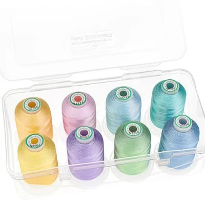 Immagine di New brothread 15 Opzioni 8 Bobine a scatto da 1000m ogni Poliestere Filo di Ricamo Macchina con scatola plastica stoccaggio per e Quilting Pastel Colour