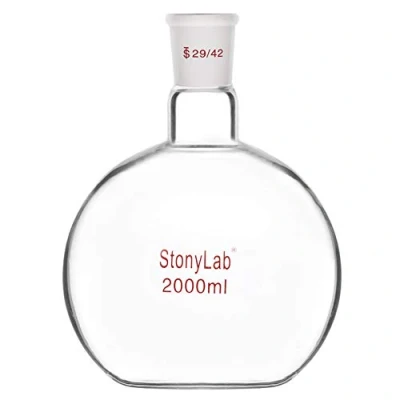 Immagine di stonylab Pallone per Ebollizione da Laboratorio, di Vetro a Fondo Piatto con Giunto Esterno Conico Standard 29/42, 2000 ml