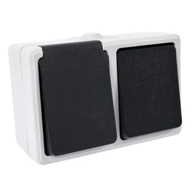 Immagine di Presa 16A+T + interruttore Va e Vient impermeabile IP54 NF