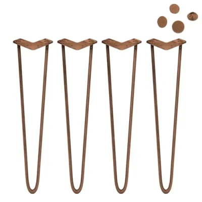 Immagine di SKISKI LEGS Set di 4 Gambe per Mobili Gamba Tavolo In Acciaio a Forcina Include Viti e Piedini Protezione Gratuiti (31 71cm) 71cm 2 Rebbi 10mm Rame Anticato