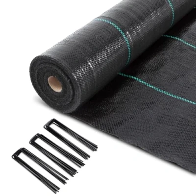 Immagine di VOUNOT Telo Pacciamatura 2m x 50m 100g/m², con 100 Picchetti a U, Anti Erbacce per Orto, Giardino, Stabilizzazione UV, Nero