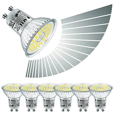 Immagine di EACLL Lampadine LED GU10 6W Dimmerabile in Modo Continuo, Pacco da 6, Equivalente a Lampade Alogena 65W, 505 Lumen 6000K Luce Bianca Fredda, Faretti AC 230V senza Sfarfallio, Angolo Fascio 120 Spot