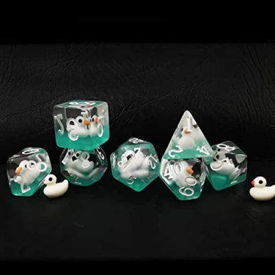 Immagine di Bescon Swimming WhiteDuck RPG Dice set of 7, Novelty White Duck Polyhedral Game