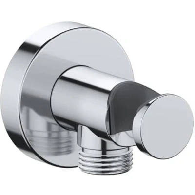 Immagine di Duravit Universal Gomito a parete, Raccordo del tubo flessibile incl. supporto per doccetta, di collegamento alla doccia con copertura rotonda cromo
