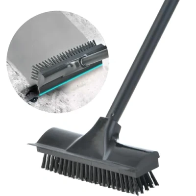 Immagine di 2 in 1 Spazzola per Balcone con Tergipavimento, Spazzolone Pavimenti Manico Regolabile fughe Rigida Pulizia Balconi Scopa pulizia, patio, cemento o garage (nero)