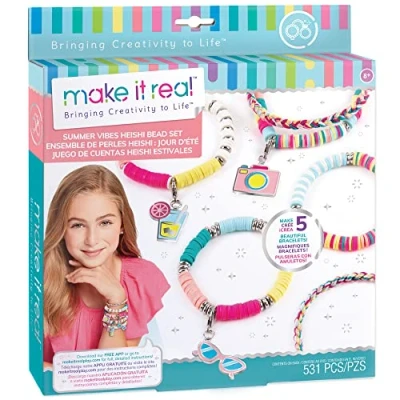 Immagine di Make It Real 2901317 Heishi Bead Jewellery Set, DIY Bracelets, Creative Kit for Children, Multi Coloured