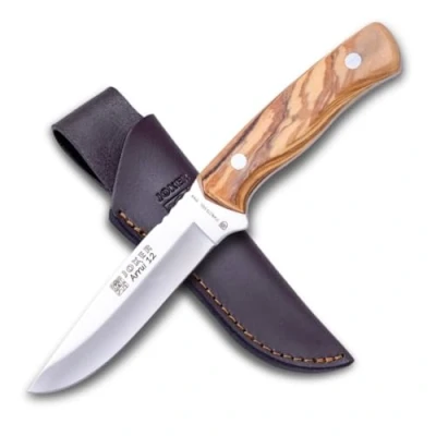 Immagine di joker Coltello Bushcraft Arrui, Lama 12 cm in Acciaio Inox 420, Cache Legno d&#039;ulivo, con Fodera Pelle, 150 gr, CO63 per la Pesca, Caccia, l&#039;escursionismo, Il Campeggio