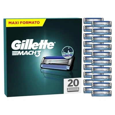 Immagine di Gillette Mach3 Base 20 Lametta Di Ricambio Per Rasoio Barba Gillette, Con Striscia Lubrificante Una Scorrevolezza Fluida E Rivestimento Della Lama Progettato Ridurre