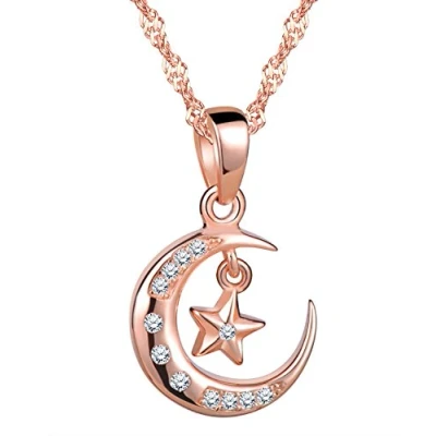 Immagine di Infinite U elegante Mond stella in argento Sterling 925, con zirconia cubica, collana ciondolo per donna/ragazza, oro rosa