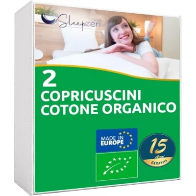 Immagine di Copricuscino 40x80cm in Cotone organico certificato OCS®, Proteggi Cuscino Non Impermeabile, Set di 2, Fatto Europa, Traspirante e Assorbente, Fodera Cuscino, Chiusura a busta