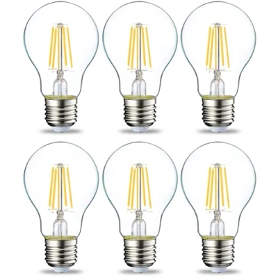 Immagine di Amazon Basics Confezione da 6 lampadine a LED, con attacco Edison E27, piccole, 4,3 W (equivalenti 40 W), filamento in vetro trasparente, non dimmerabili, bianca calda