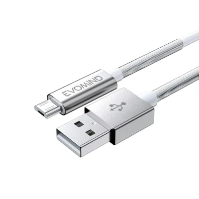 Immagine di EVOMIND Cavo Micro USB 1M Carica rapida e trasferimento dati per Samsung Galaxy S7/6/ A10/ J, Xiaomi Redmi 9c/6a, Controller PS4/Xbox One, altri dispositivi MicroUSB Bianco