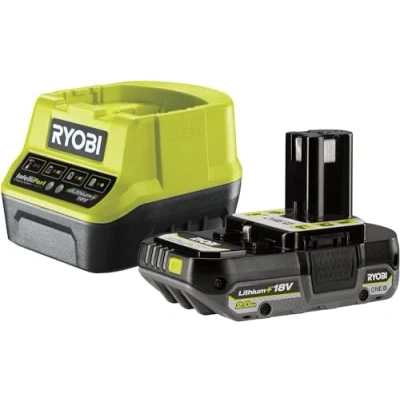 Immagine di Ryobi RC18120 120CG, Kit Batteria al Litio 2.0Ah e Caricabatteria Rapido 2.0A 18V One+, di Lunga Durata con 4 Indicatori dello Stato Carica, Tecnologia IntelliCell, Fai da Te
