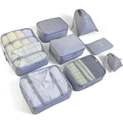 Immagine di Organizer Valigia Set di 8 BillyBath Organizzatori da Viaggio Cubi Imballaggio lavanderia sacchetto dei bagagli Compressione Sacchetti Bag per i vestiti,Cosmetici,scarpe,Intimo（Grigio）