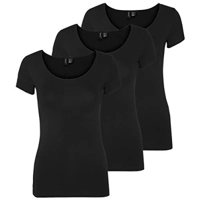 Immagine di VERO MODA Maglietta da donna Vmmaxi My Ss, soft, collo a U, Nero (3 x nero)., XXL
