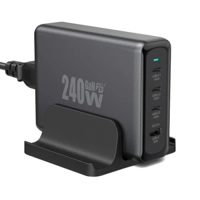 Immagine di OUFUYU Caricatore USB C 240W 4 Porte Caricabatterie Rapido 100W 140W Alimentatore Multiplo per MacBook Air Pro iPad iPhone 15 16 Samsung Galaxy Dell Switch