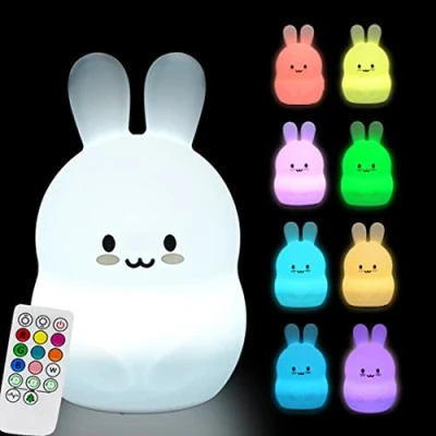 Immagine di Glinrui Grande luce notturna per bambini coniglio LED Lampada Camera da letto allattamento in Silicone di decompressione Luminosità e Colore Regolabile/Impostazioni orario