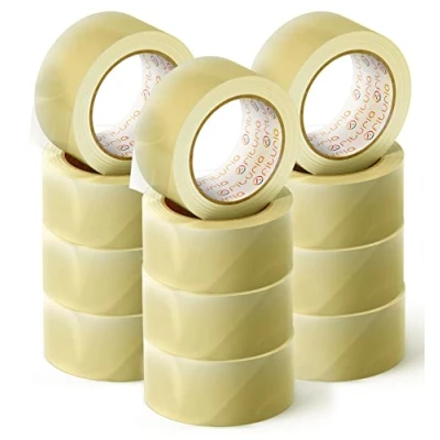 Immagine di OFITURIA Nastro adesivo per imballaggio trasparente di scatole cartone spedizioni, matrimoni, prodotto confezioni sicure (48 cms x 60 mts Transparente, 12 Rollos)