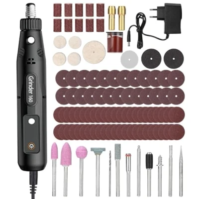 Immagine di Utensile Rotante Multifunzione, Mini trapano elettrico con 104 accessori, 5 velocità variabile Rotante, 5000 18000 RPM/min smerigliatrice piccola, per incisione, taglio, foratura, lucidatura
