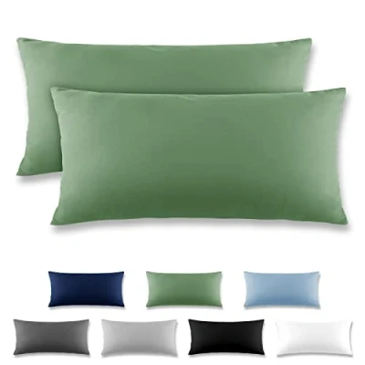 Immagine di REDKEY Set di 2 federe per cuscino 40 x 80 cm, con chiusura lampo, in microfibra spazzolata, lavabile fino a C, verde prato