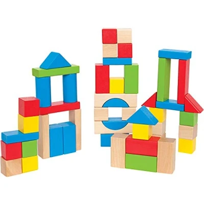 Immagine di Maple Blocks Kids Wooden Building by Hape , Stacking Block Educational Toy Set for Toddlers, 50 Brightly Coloured Pieces in Assorted Shapes and Sizes