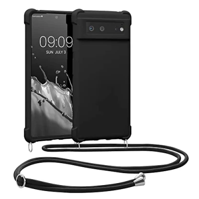 Immagine di kwmobile Custodia Compatibile con Google Pixel 6 Cover Back Case in Silicone TPU Protezione Smartphone Cordino Nero